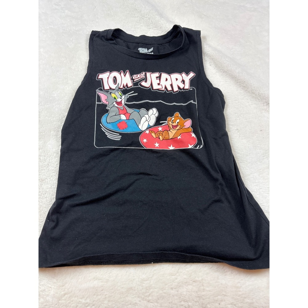 Tom and Jerry Graphic Tank Top Black Sleeveless Shirt XS Cartoon Nostalgia